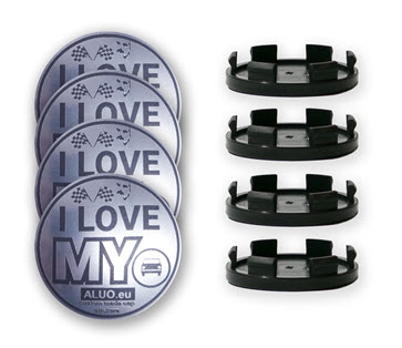 ALU / BLACK Hub center caps for alu rims - any custom design for popular diameters of hub center caps 52 mm, 56 mm, 60 mm and 63 mm