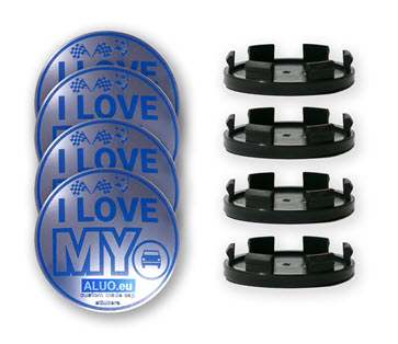 ALU / BLUE Hub center caps for alu rims - any custom design for popular diameters of hub center caps 52 mm, 56 mm, 60 mm and 63 mm